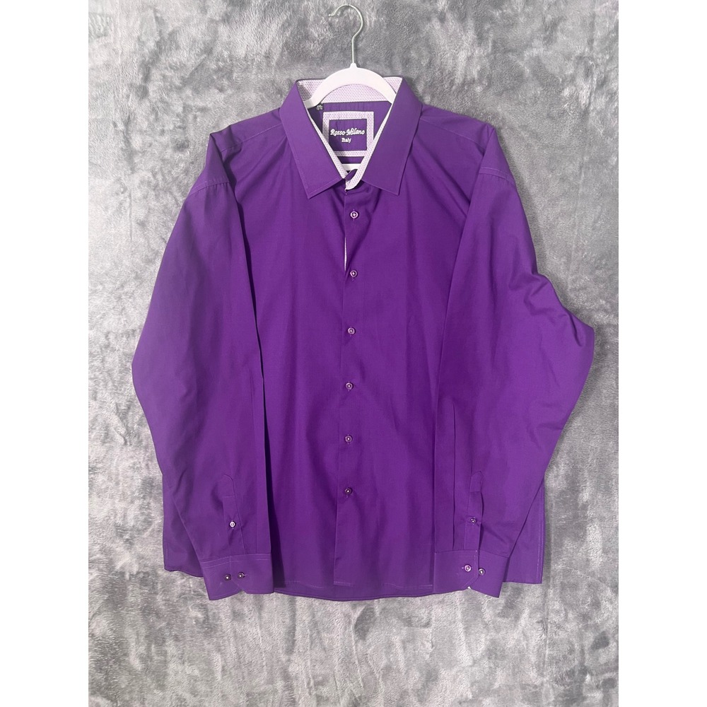 Rosso Milano Italy Mens 3XL Purple Button Down Long Sleeve Dress Shirt 19.5 Neck